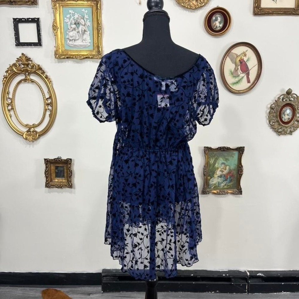 Vintage Victoria's Secret Blue Mesh Velvet milkmaid Babydoll Dress Nightgown L - Picture 2 of 4